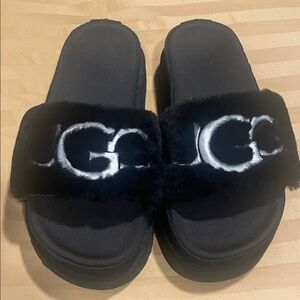 UGG Black Furry Slides